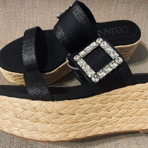 Delian Black and Tan Wedge Sandals